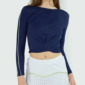 L’Etoile Sport Navy Twist Long Sleeve Top | Crop Top Activewear | Size M  🎾 NWT